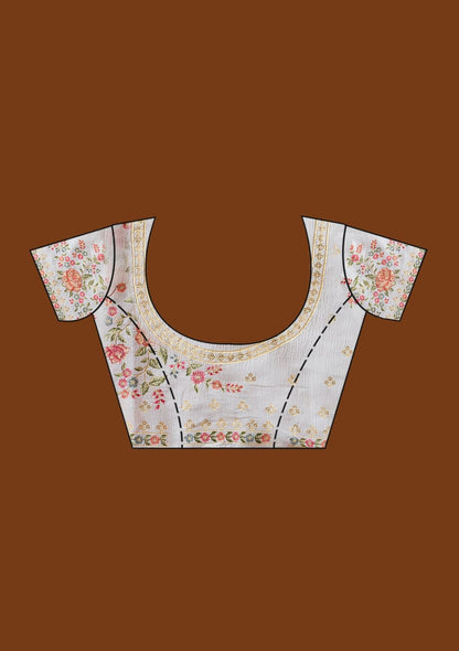 White Fancy Crunchy Silk Saree With Multi Thread Work And Piping Lace Border