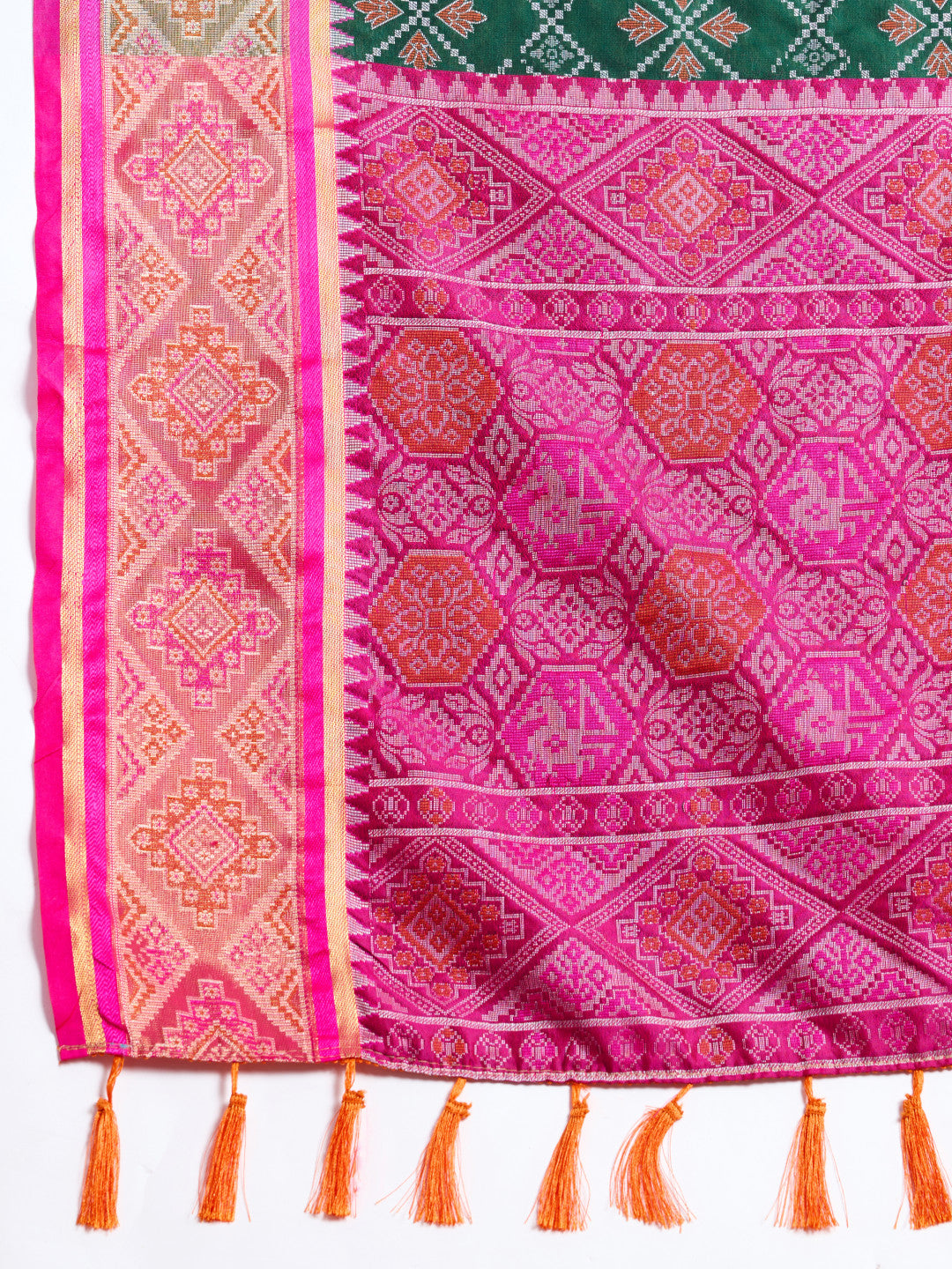 Dark Green Traditional Patola Silk Saree With Weaving Work