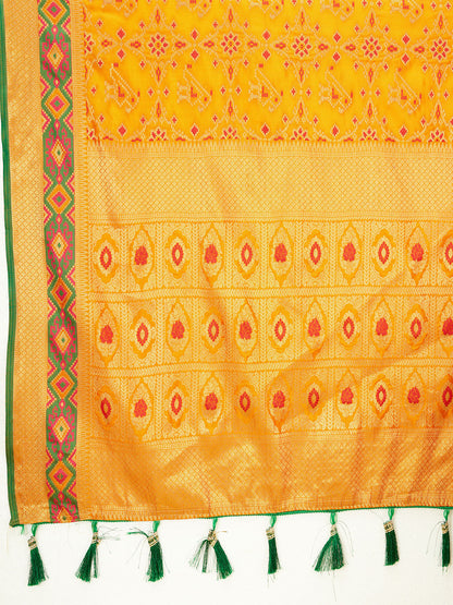 Mustard Yellow Color Patola Silk Saree With Zari Weaving Work