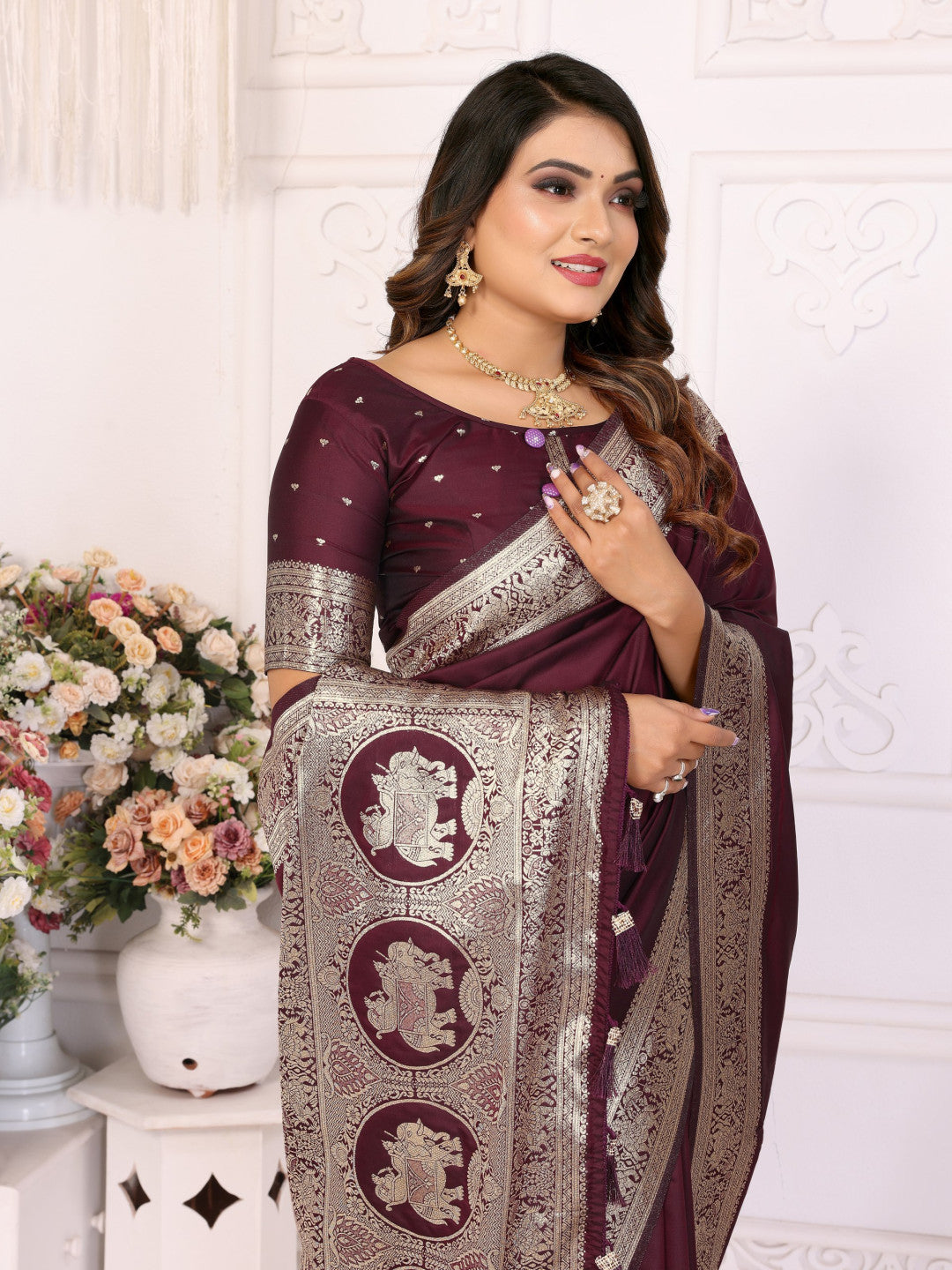 Premium Summer Special Maroon Banarasi Silk Saree With Gala Weaving Exclusive Work