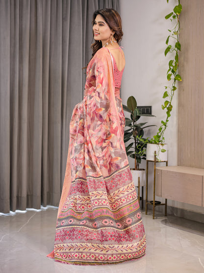 Kalamkari Digital Printed Linen Cotton Saree
