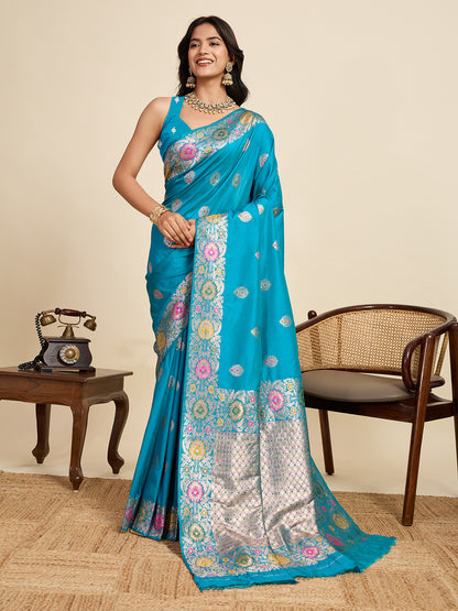 Traditional Firoji Color Jacquard Silk Saree With Zari Work