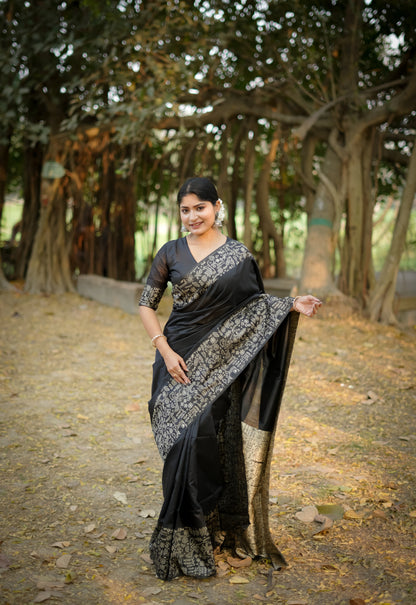 Handloom Raw Silk Saree With Contrast Weaving Work