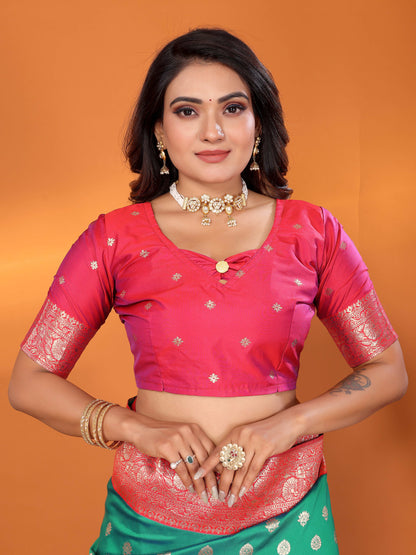 Rama Green Traditional Banarasi Silk Saree With Zari Weaving Work