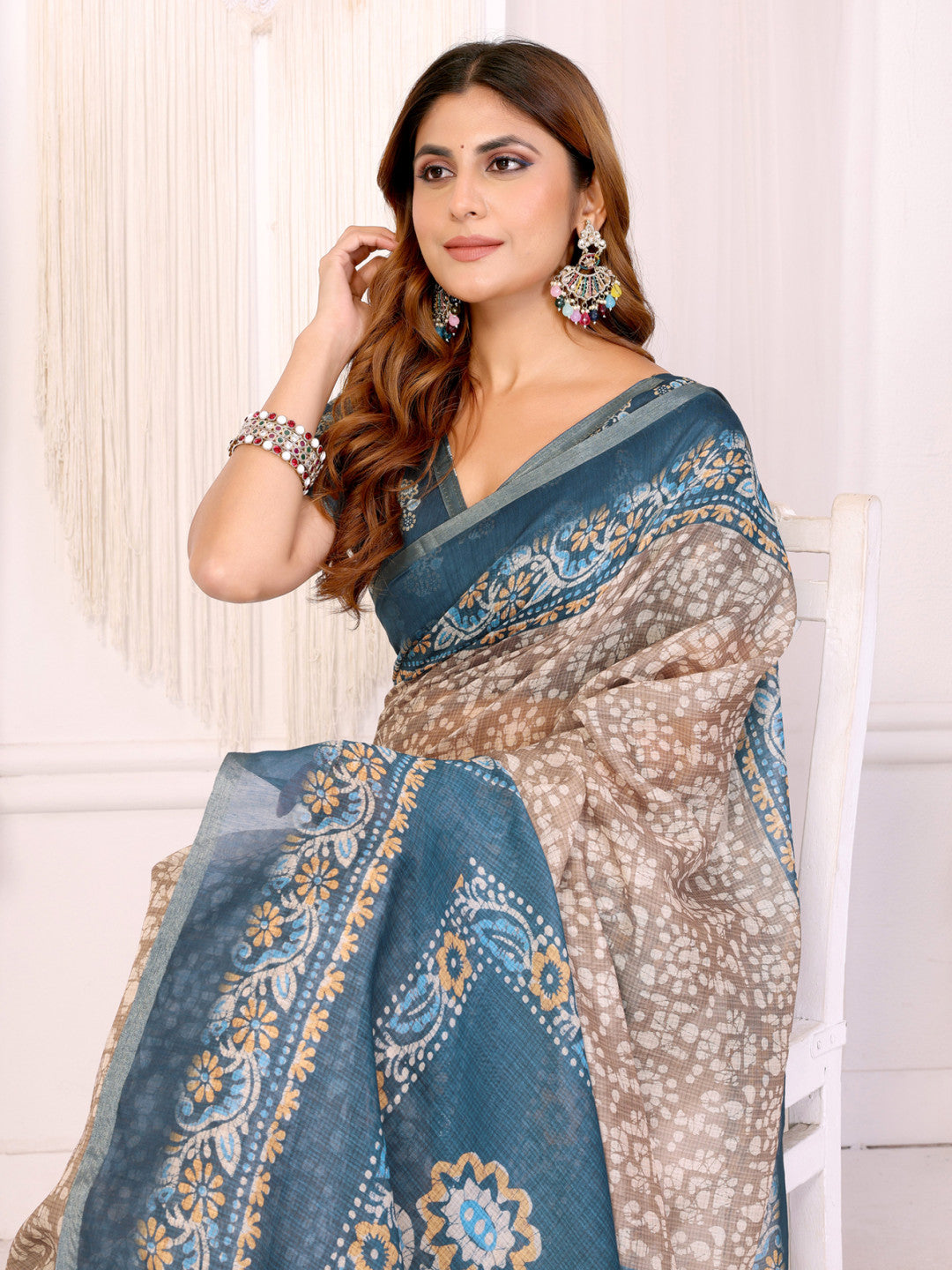 Multi Colour Chanderi Cotton Saree With Digital Printed Work