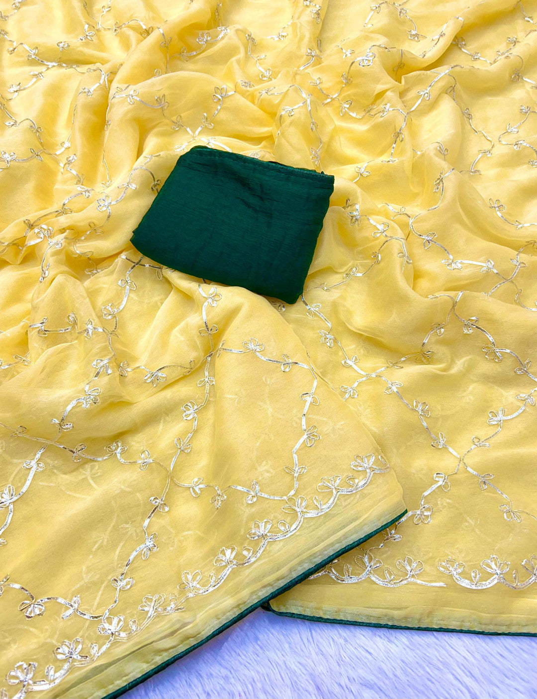 Yellow Hand Work Viscose Silk Saree