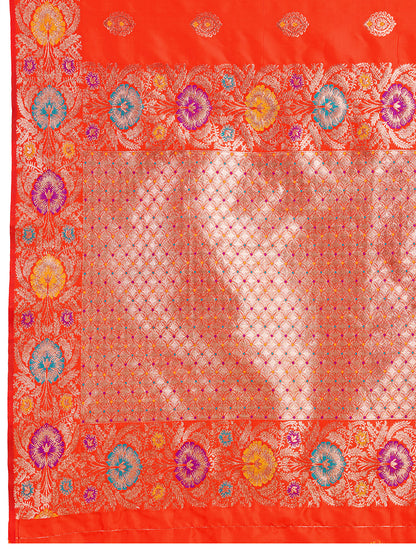 Traditional Orange Color Jacquard Silk Saree With Zari Work