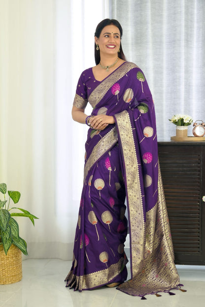 Purple Khaddi Georgette Banarasi Saree With Meenakari Weaving Work