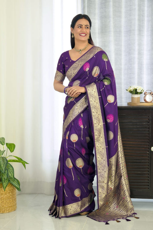 Purple Khaddi Georgette Banarasi Saree With Meenakari Weaving Work