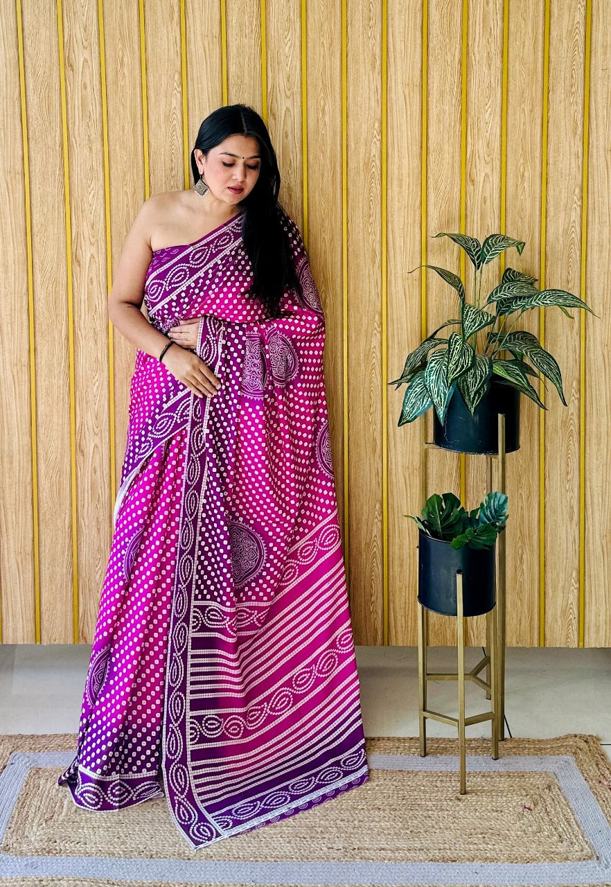 Crepe Silk Saree With Digital Bandhej Printed Work