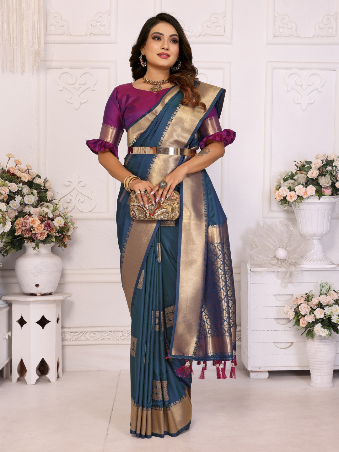 Morpeach Premium Soft Silk Saree With Zari Weaving Work