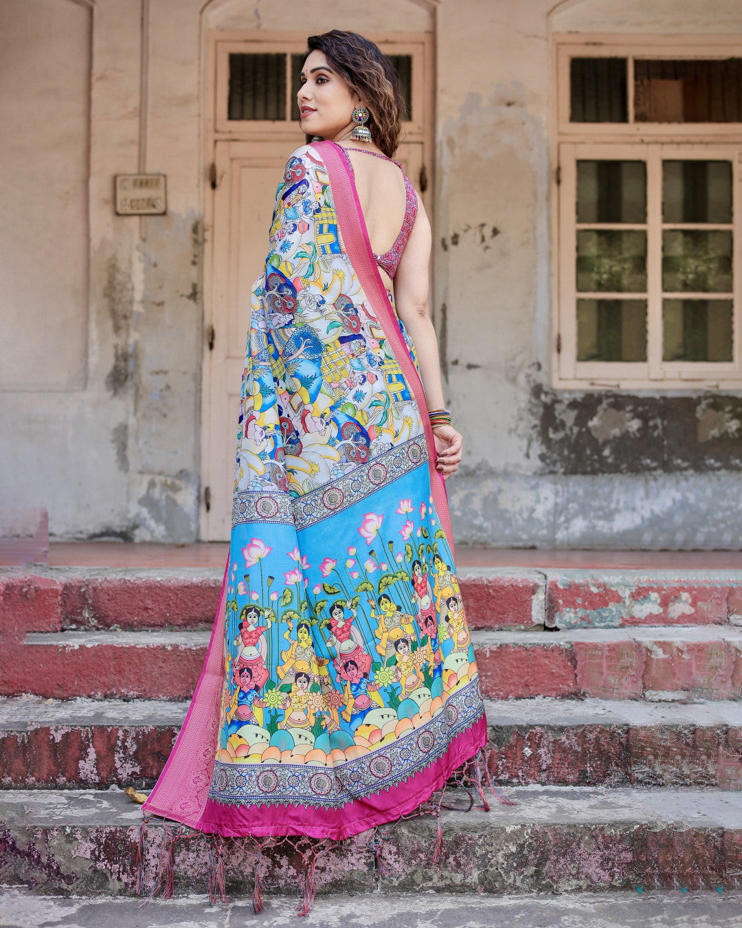 Multi Fancy Kalamkari Digital Printed Tussar Silk Saree