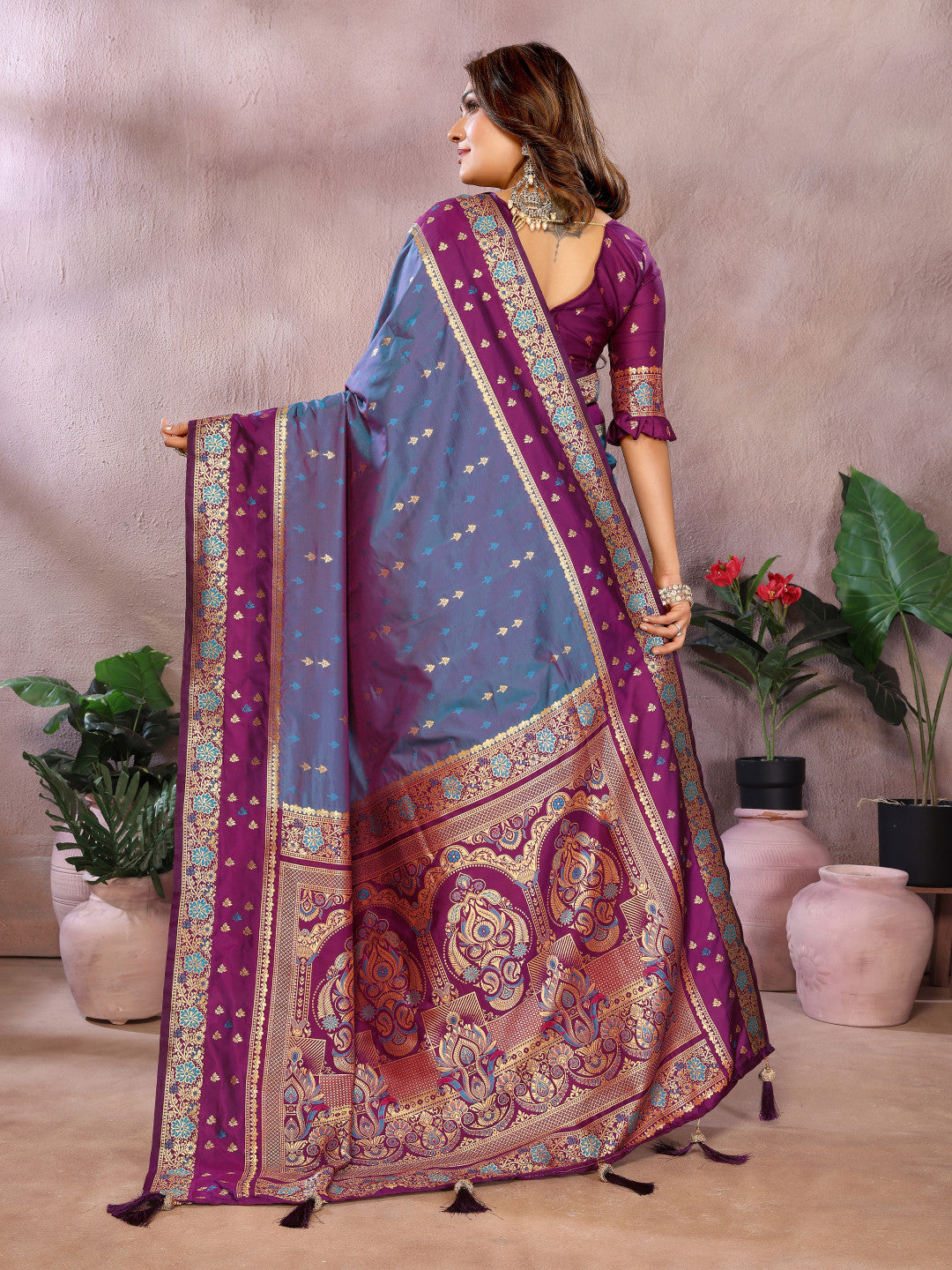 Teal Blue Traditional Banarasi Silk Saree With Zari Weaving Work