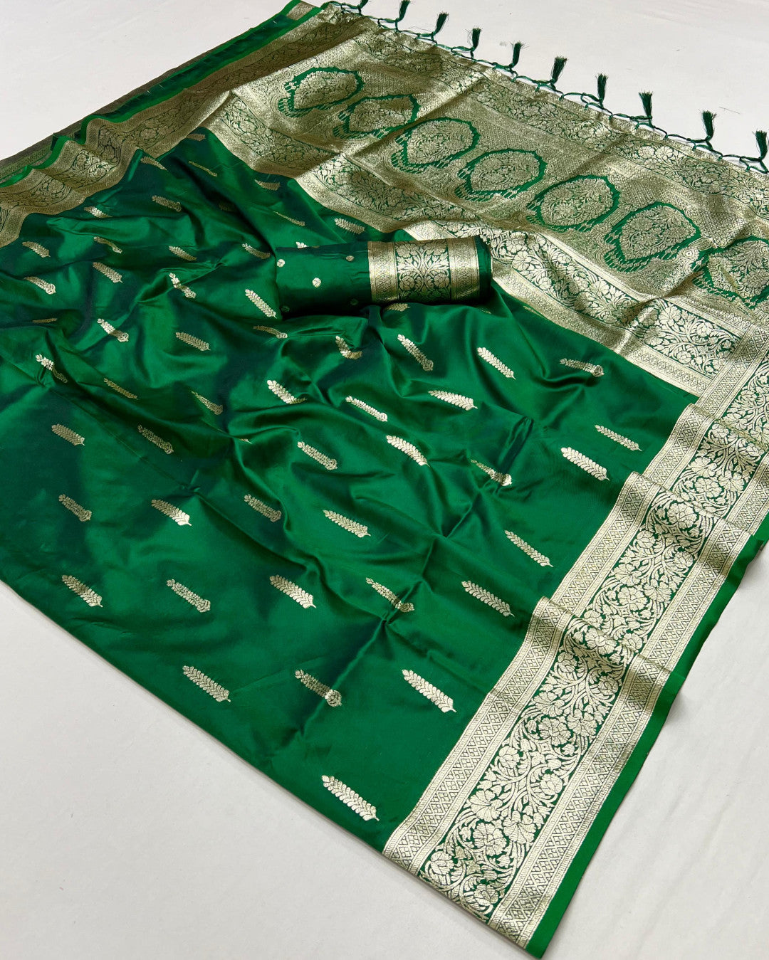 Green Soft Banarasi Silk Saree With Zari Weaving Work