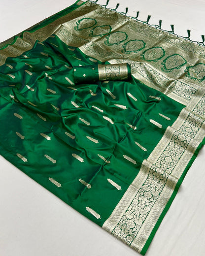 Green Soft Banarasi Silk Saree With Zari Weaving Work