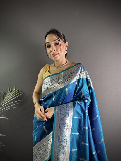 Firoji Soft Banarasi Silk Saree With Zari Weaving Work