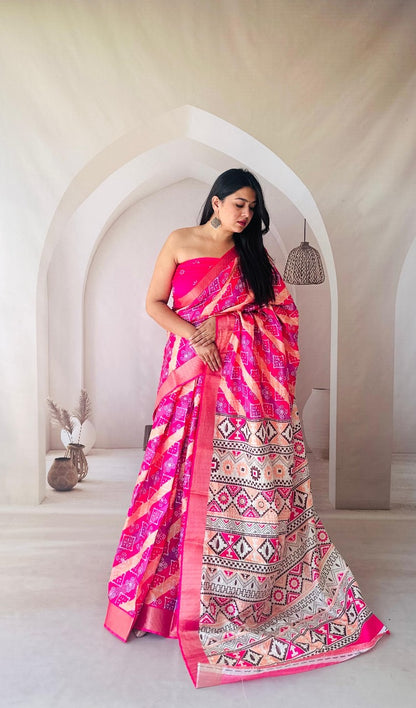 Flowy Dola Silk Saree With Digital Printed Work