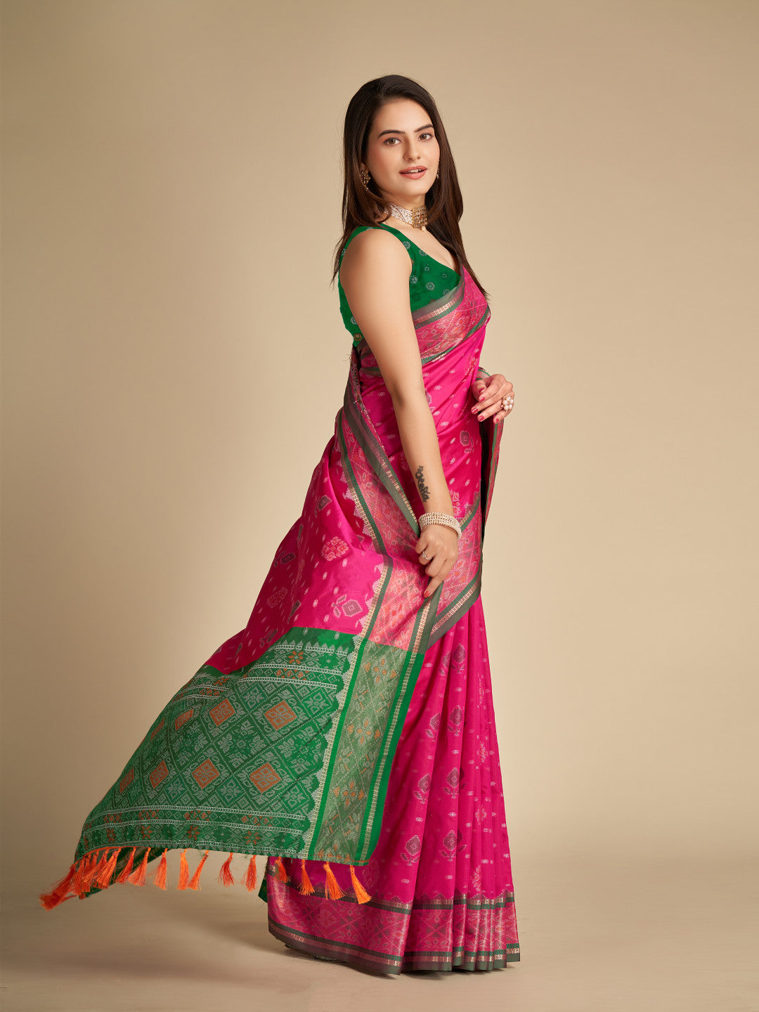 Rani Pink Color Patola Silk Saree With Weaving Work