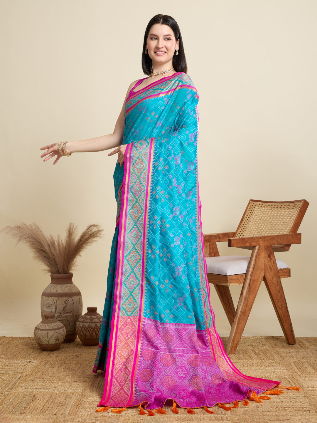 Firoji Traditional Patola Silk Saree With Weaving Work