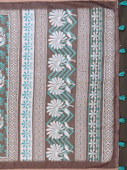 Multi Colour Chanderi Cotton Saree With Digital Printed Work