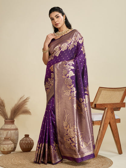 Wine Kanjivaram Silk Saree With Zari Weaving Border & Designer Rich Pallu