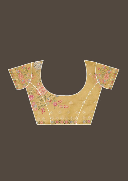 Mustard Yellow Fancy Crunchy Silk Saree With Multi Thread Work And Piping Lace Border