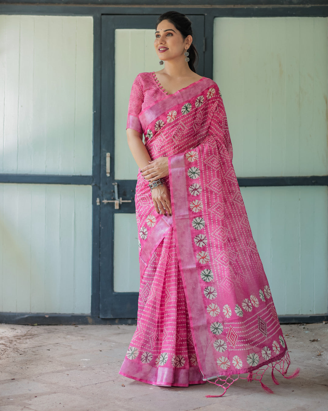 Babypink Soft Linen Cotton Saree With Digital Printed Work
