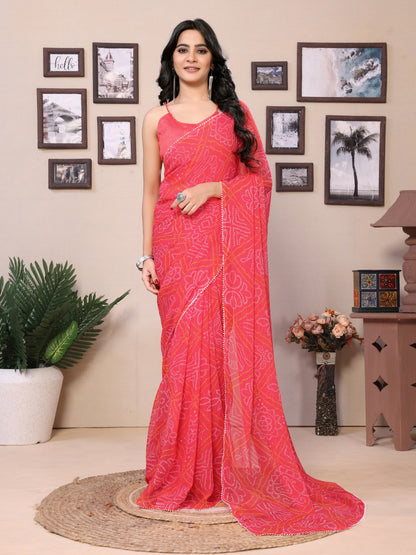 Ready to Wear Printed Georgette Saree With Lace Border