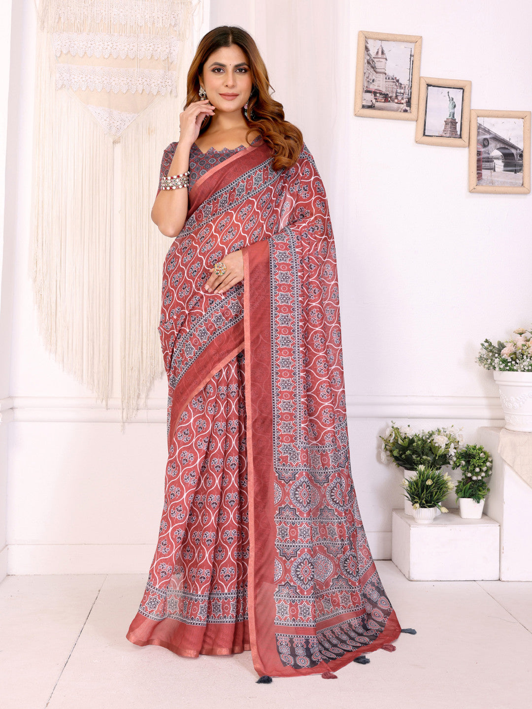 Multi Colour Chanderi Cotton Saree With Digital Printed Work