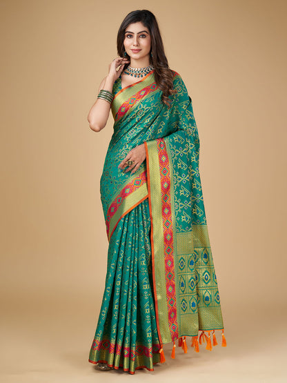 Rama Green Color Patola Silk Saree With Zari Weaving Work