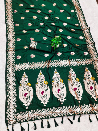 Green Traditional Banarasi Silk Saree With Zari Weaving Work