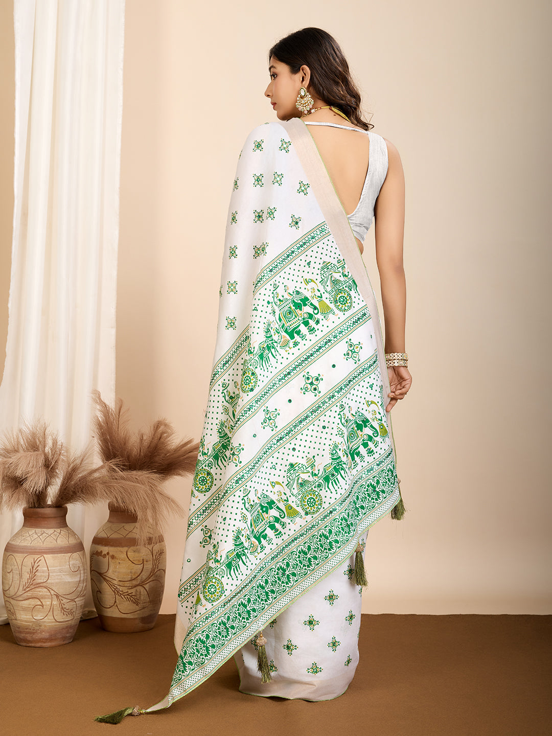 White Soft Cotton Saree With Printed Work