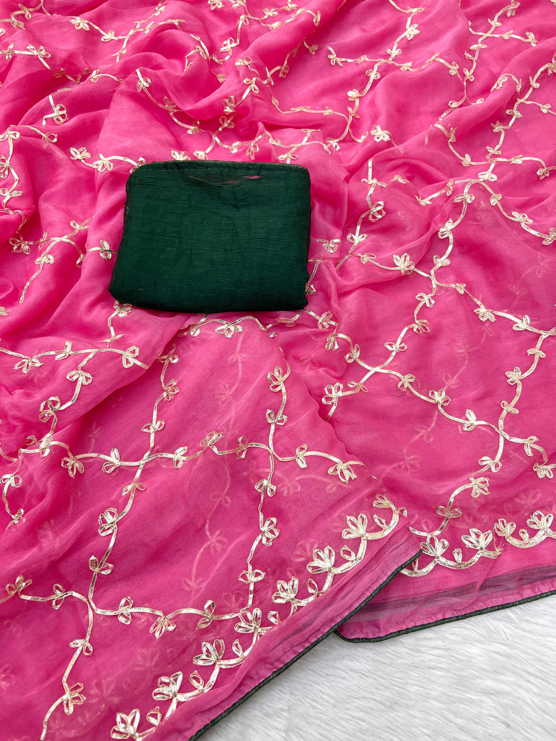 Pink Hand Work Viscose Silk Saree
