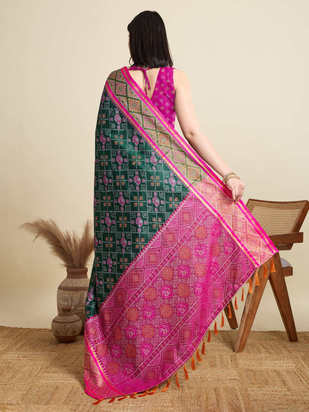 Dark Green Traditional Patola Silk Saree With Weaving Work