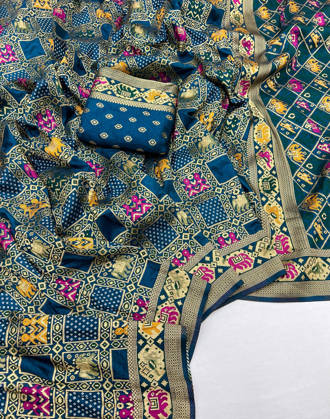 Firoji Traditional Patola Silk Saree With Meenakari Zari Weaving Work