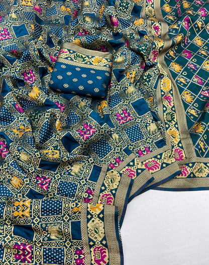 Firoji Traditional Patola Silk Saree With Meenakari Zari Weaving Work