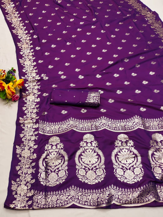 Dark Magenta Soft Banarasi Silk Saree With Zari Weaving Work