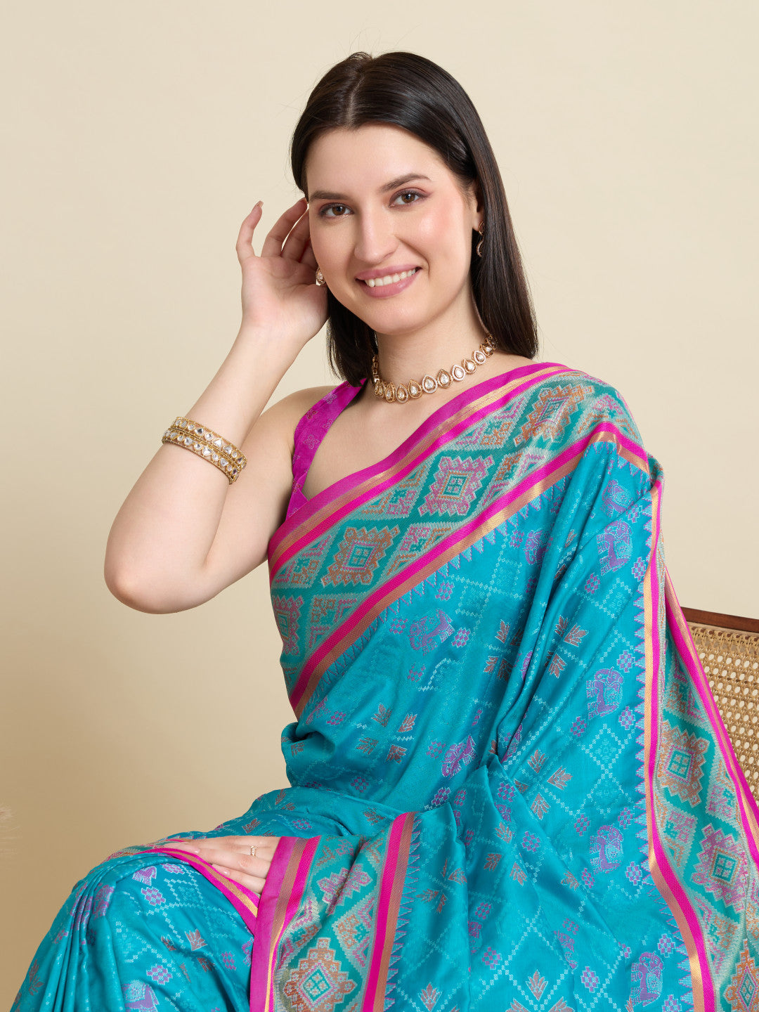 Firoji Traditional Patola Silk Saree With Weaving Work