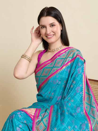 Firoji Traditional Patola Silk Saree With Weaving Work