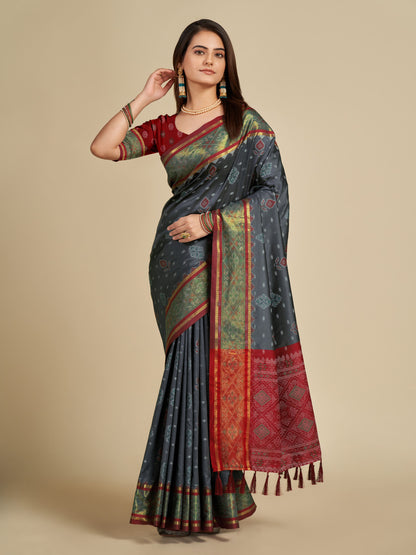 Gray Color Patola Silk Saree With Weaving Work