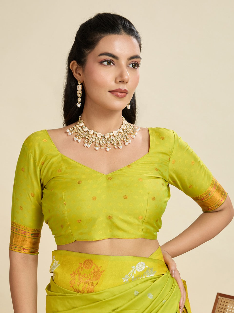 Pista Green Kanjivaram Silk Saree With Zari Weaving Butta Border & Designer Rich Paithani Pallu