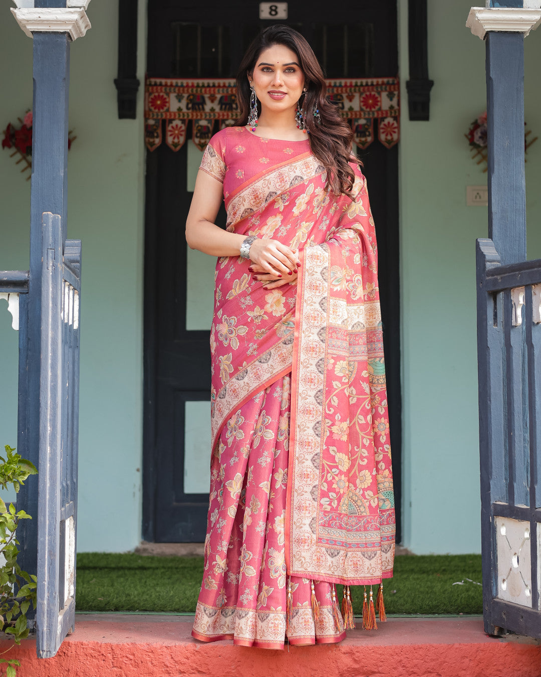 Soft Linen Cotton Saree With Kalamkari Printed Work