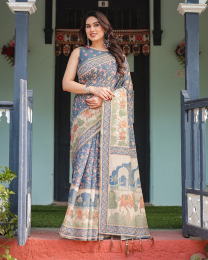 Soft Linen Cotton Saree With Kalamkari Printed Work