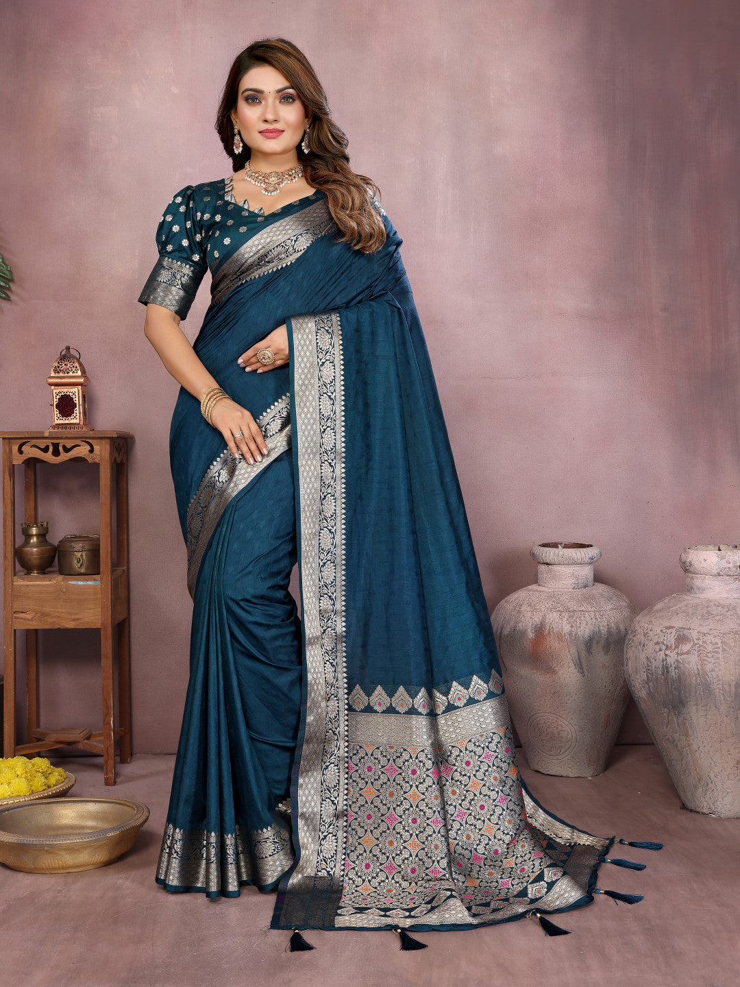 Morpeach Premium Dola Silk Saree With Meenakari Weaving Work