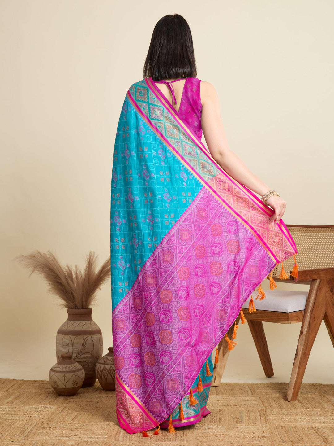 Firoji Traditional Patola Silk Saree With Weaving Work
