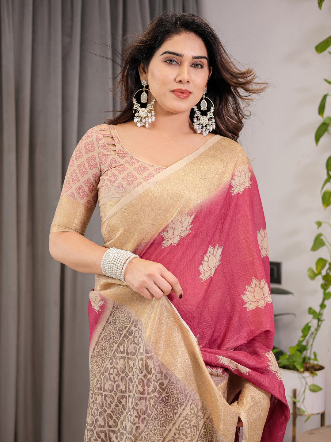 Multi Kalamkari Digital Printed Linen Cotton Saree