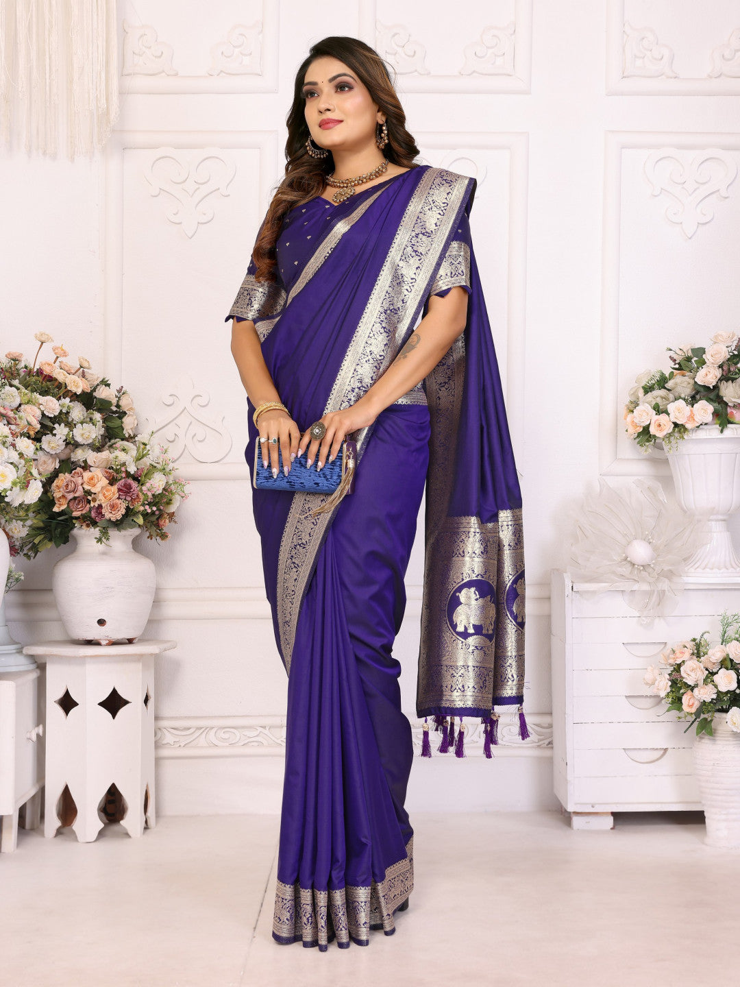 Premium Summer Special Purple Banarasi Silk Saree With Gala Weaving Exclusive Work