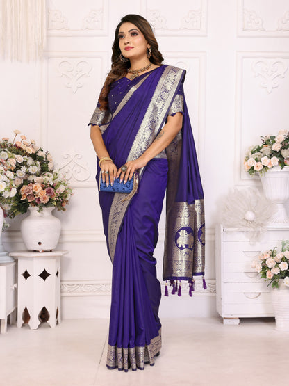 Premium Summer Special Purple Banarasi Silk Saree With Gala Weaving Exclusive Work