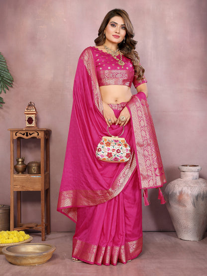 Pink Premium Dola Silk Saree With Meenakari Weaving Work