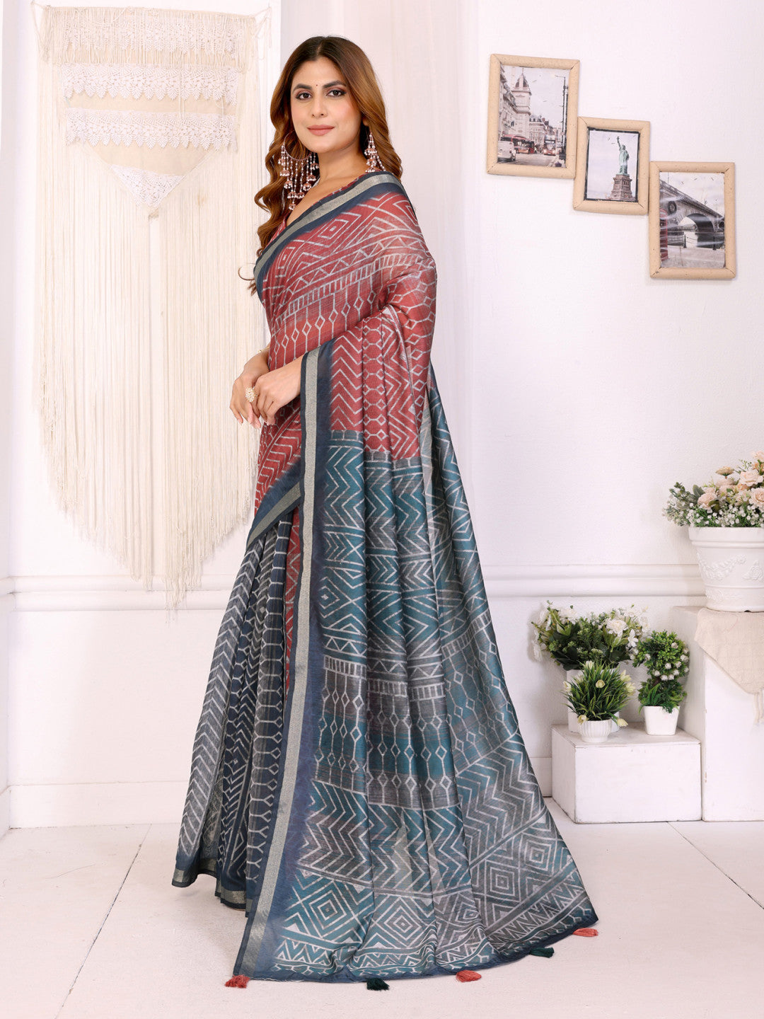 Multi Colour Chanderi Cotton Saree With Digital Printed Work